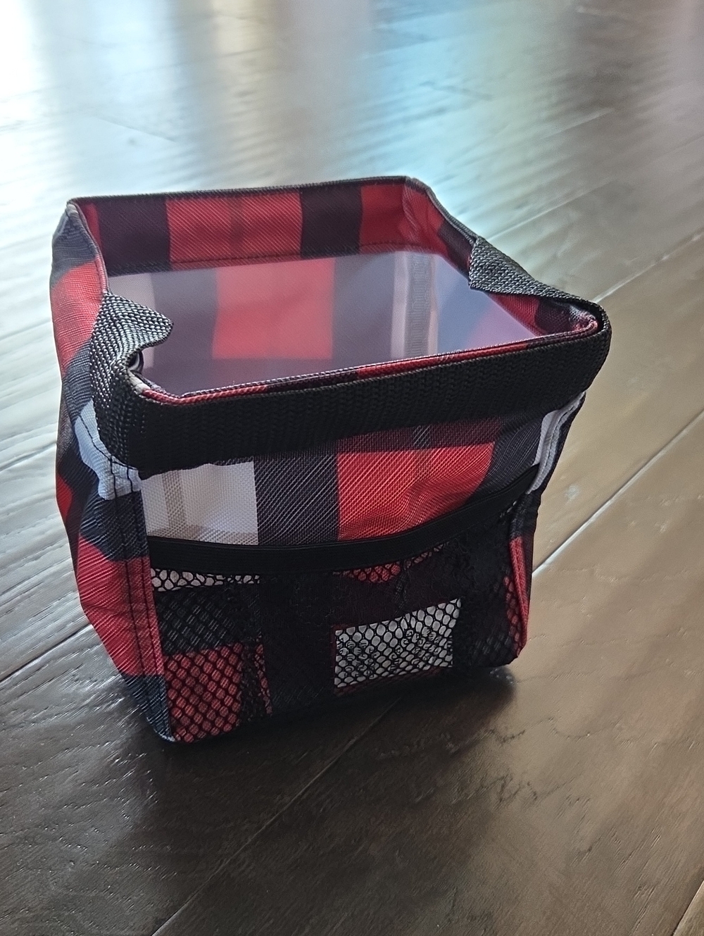 thirty-one Red Plaid Fabric Storage Bin with Mesh Front Pocket